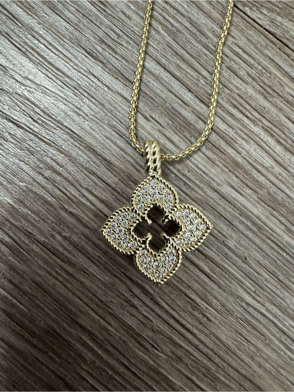 Gold Tone Pave Clover Pendant Necklace - Women Jewelry